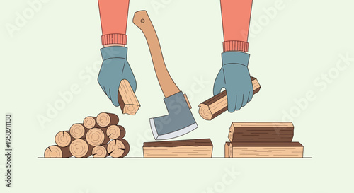 Chopping Wood For Winter Preparations And Cozy Firewood Stacks