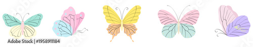 Butterfly vector set – pastel hand drawn insects in cute flat illustration style