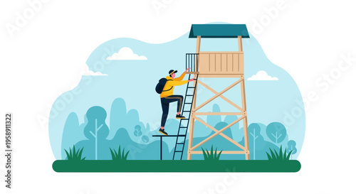 Climbing Observation Tower In Scenic Forest Landscape