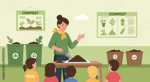 Children Learning About Composting With Teacher Demonstration