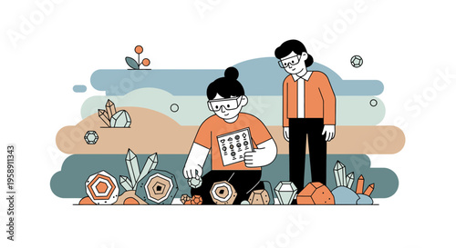 Children Learning About Gemstones And Crystals In A Geological Setting