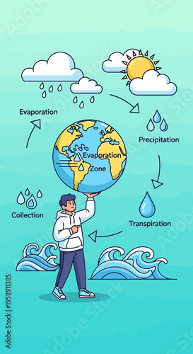 Conceptual Illustration Of Water Cycle And Its Impact On Our Planet