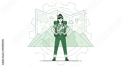 Confident Explorer Stands Ready For Outdoor Adventure With Map And Backpack