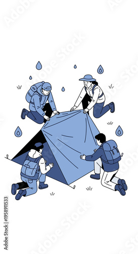 Collaborative Outdoor Shelter Construction in Mild Precipitation