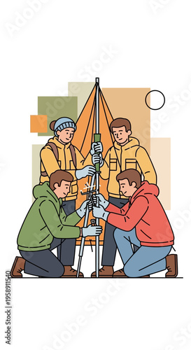 Collaborative Outdoor Tent Assembly Expedition Teamwork Adventure