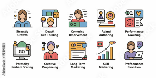 Business icons for marketing and growth strategy.