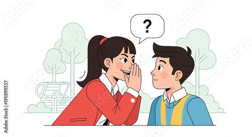 Children Sharing A Secret Next To A Treasure Chest In The Woods