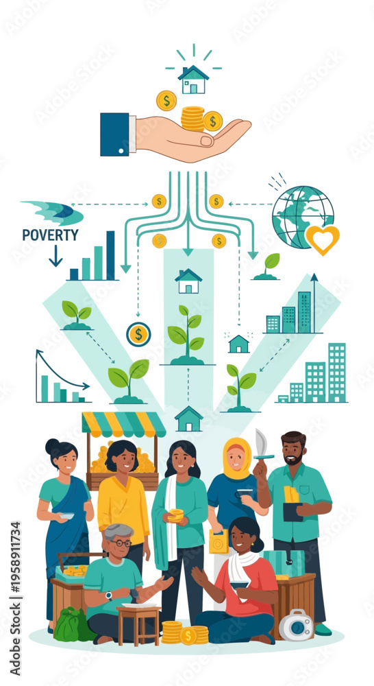 Naklejka premium Community Growth And Financial Inclusion Concept Development Illustration
