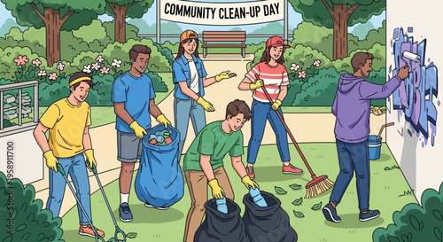 Community Clean Up Day Volunteers Beautify Park Area