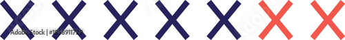 Set of simple cross marks in dark blue and red colors, representing rejection, error symbols, voting choices, and delete icons.