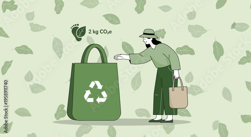 Conscious Consumerism And Reduced Carbon Footprint With Reusable Bags Illustration