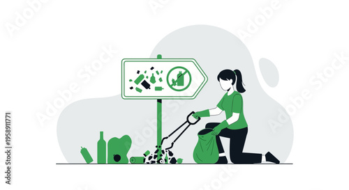 Community Volunteer Cleans Up Environment With Trash Picker And Bag