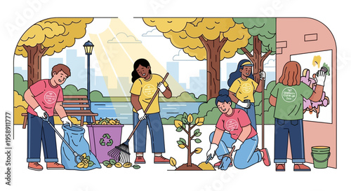 Community Team Cleans Up Local Park and Paints Mural Creating Vibrant Spaces