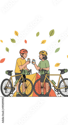 Couple Enjoying Refreshing Drinks During Scenic Bicycle Touring Adventure