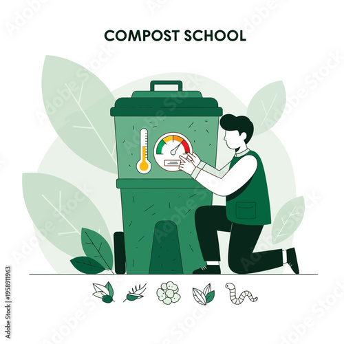Compost School Illustrative Graphic Of Sustainable Waste Management And Organic Recycling