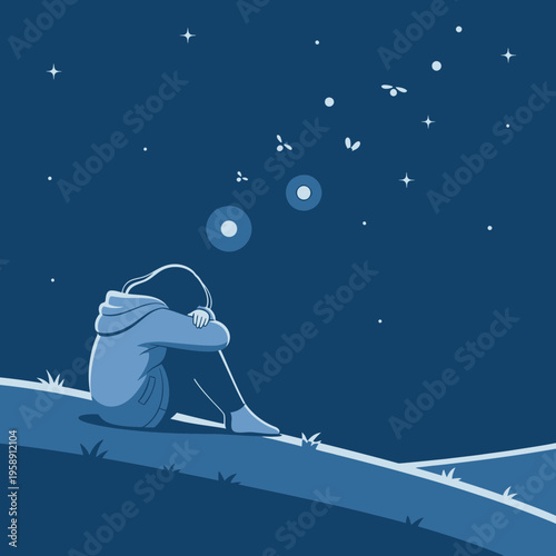 Contemplative Figure Gazes At Celestial Wonders Under Starry Sky