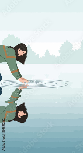 Contemplative Person Touching Water Surface Reflecting Inner Self