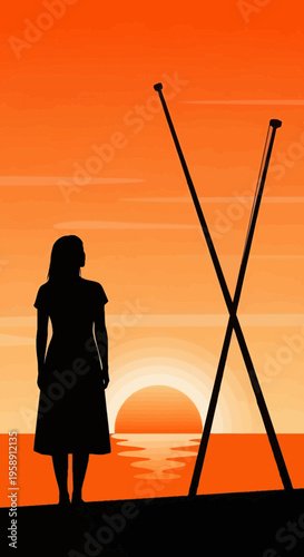 Contemplative Silhouette Against Fiery Sunset Horizon