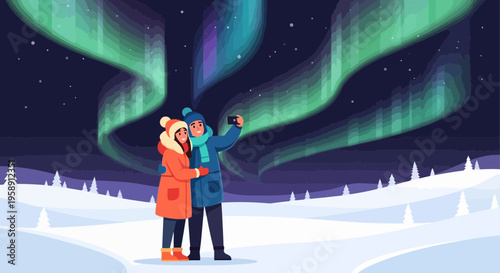 Couple Captures Magical Aurora Borealis In Snowy Winter Landscape