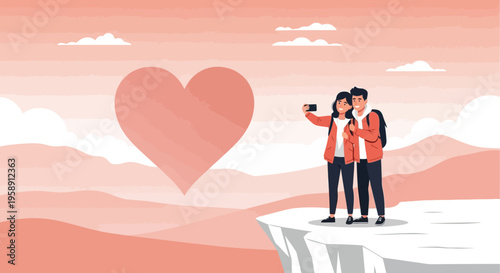 Couple Captures Momentous Selfie With Giant Heart Backdrop On Cliff Edge