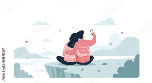 Couple Captures Momentous Selfie Embracing Serene Mountain Vista