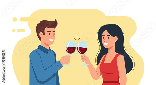 Couple Toasting With Red Wine Glasses Celebration Enjoyment and Cheers