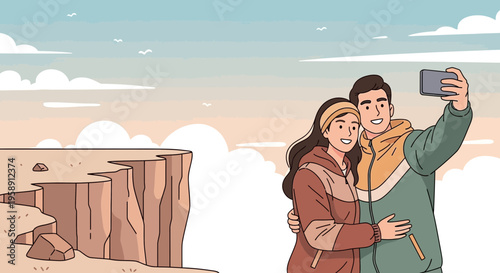 Couple Captures Scenic Cliffside Selfie Adventure