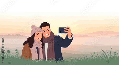 Couple Capturing Cherished Moments In A Serene Outdoor Setting
