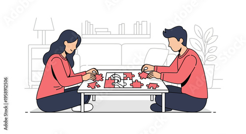 Couple Engaged In Leisure Activity Completing A Puzzle Together