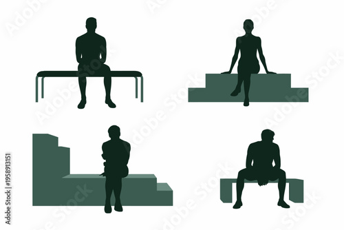 Silhouettes of people sitting on steps.