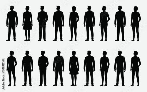 Collection of diverse human silhouettes standing.