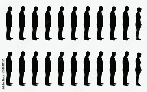 Silhouettes of diverse people standing in rows.