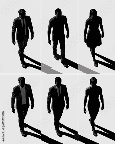 Silhouettes of business people walking upstairs.
