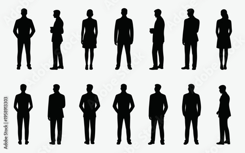Collection of diverse business people silhouettes standing.
