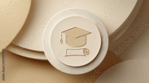 Modern 3D render of a graduation cap and diploma icon, symbolizing education, academic success, and learning achievement.