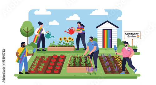 People working in a garden together.