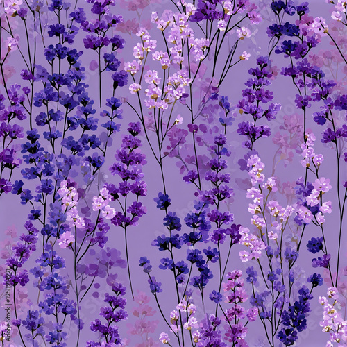 Soft countryside lavender bloom repeat tile stylize ebef d bfc ffaaf gigapixel standard height px, purple floral pattern with delicate small flowers and thin stems creating calming and elegant