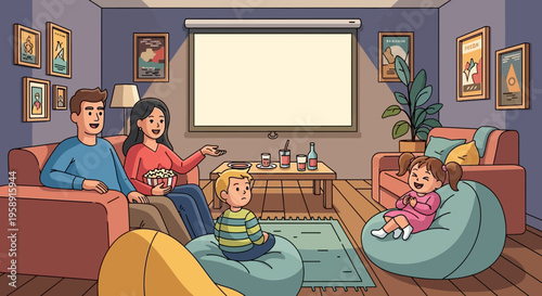 Cozy Family Movie Night Gathering With Popcorn