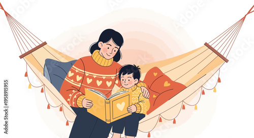 Cozy Family Reading Time In Hammock Warmth