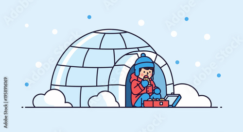 Cozy Child Enjoys Snack Inside Arctic Igloo Dwelling