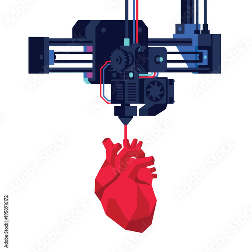 Robotic 3D Bioprinting Human Heart Medical Tech Vector