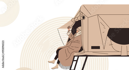 Cozy Refugee Hiding Under Blanket In Tent With Gentle Background Pattern