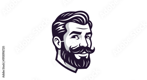 Bearded man with handlebar mustache head illustration