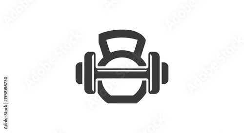 Black and white kettlebell and barbell fitness icon
