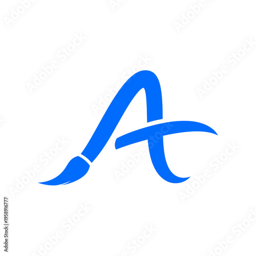 Blue artistic letter A with paintbrush stroke design