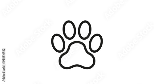 Black pet paw print icon on white background