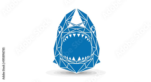 Blue geometric low poly shark head logo with open mouth
