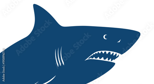 Blue shark illustration with sharp teeth in profile view