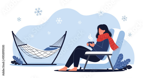 Cozy Winter Relaxation Scene With Hammock and Warm Drink