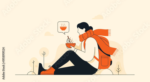 Cozy Winter Scene Of A Person Enjoying A Warm Meal Outdoors